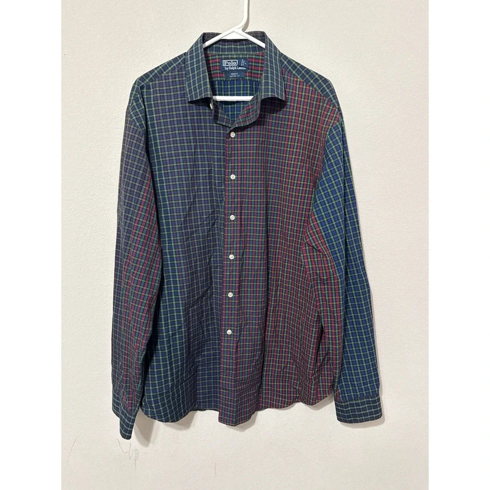 VTG Polo Ralph Lauren Mixed Plaid Men's Button‎ Down XXL/18 Regent Custom Fit